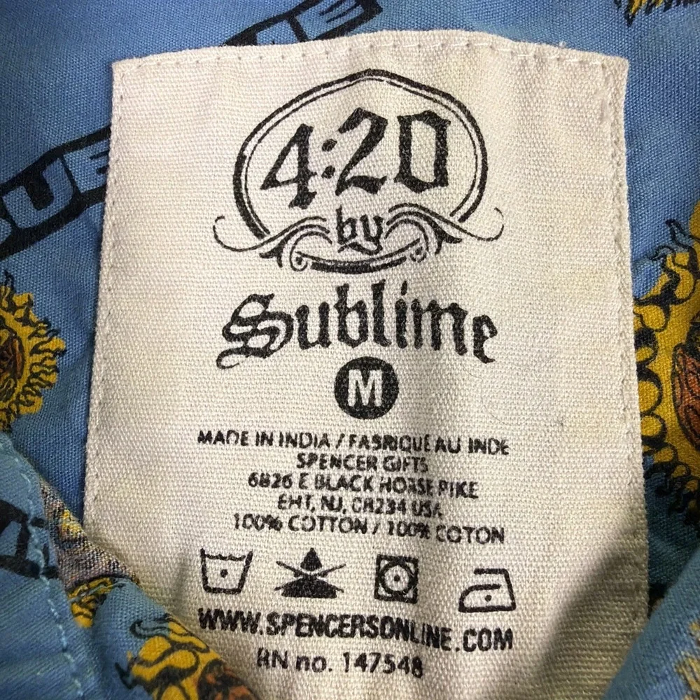 Sublime Shirt Men Sz Medium 4:20 Sun All-Over Print Button Down Short sleeve